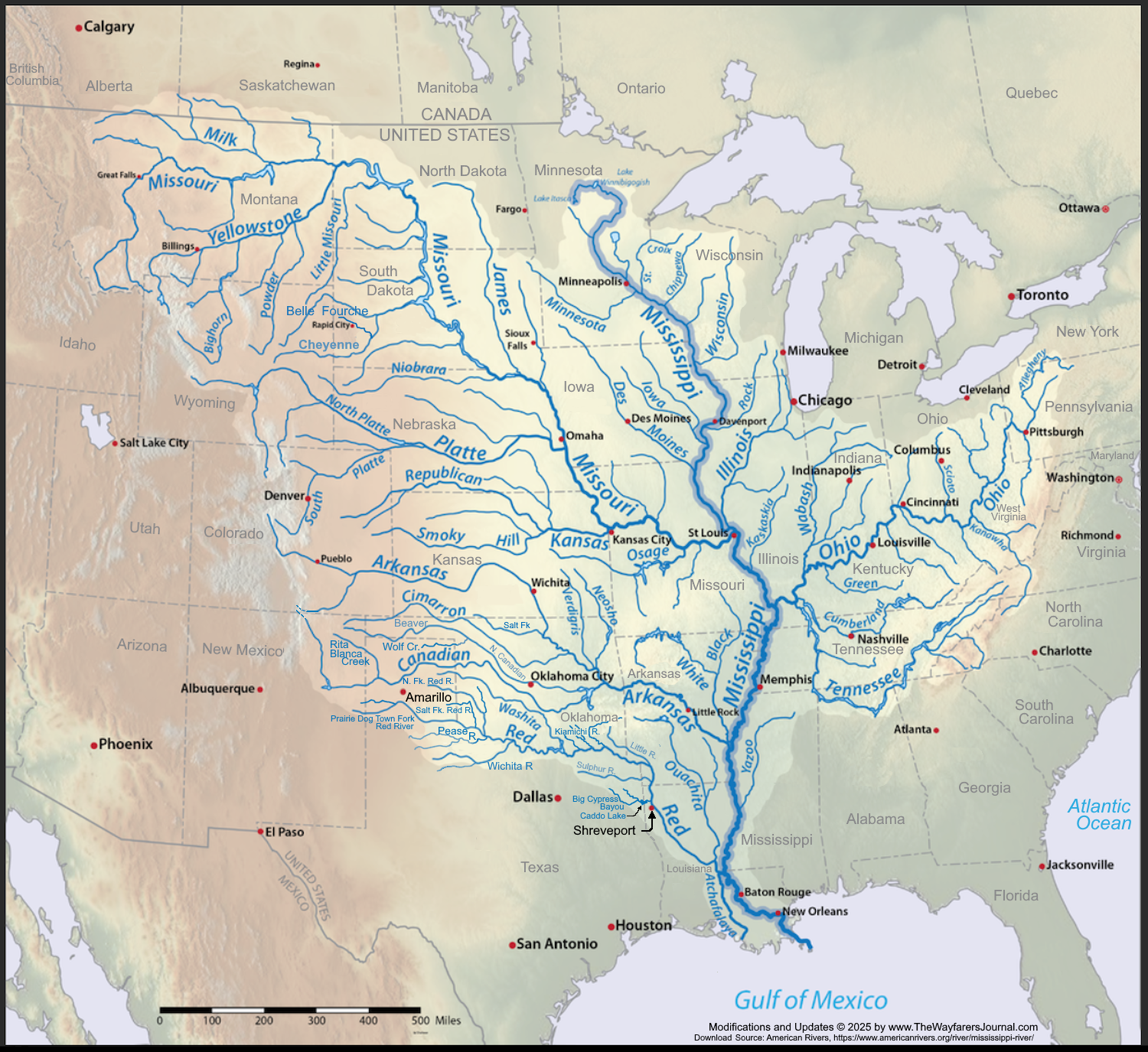 The Earth&prime;s Rivers and TributariesNorth American ContinentThe Mississippi River