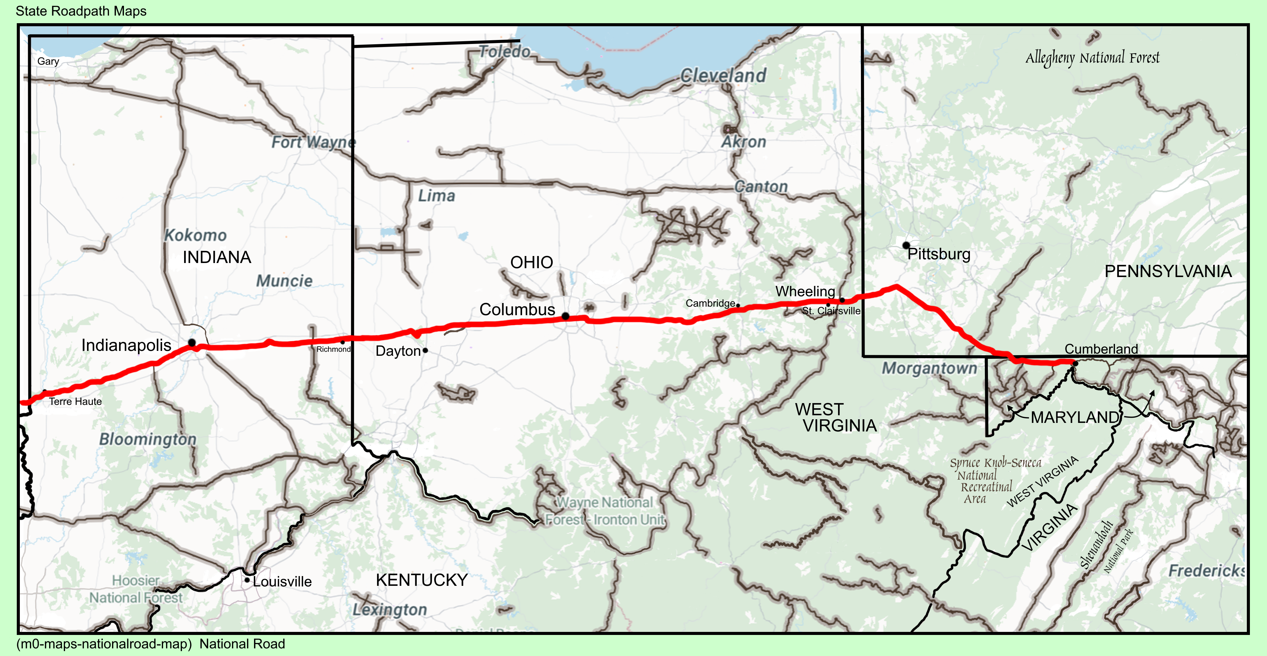 The Roadpath JourneysThe National Road: Maryland Map