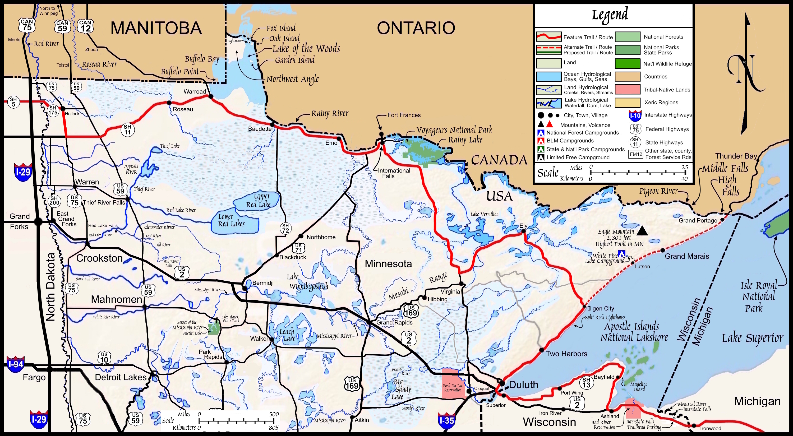 The Roadpath JourneysThe Northern Tier RouteMinnesota Roadpath Map