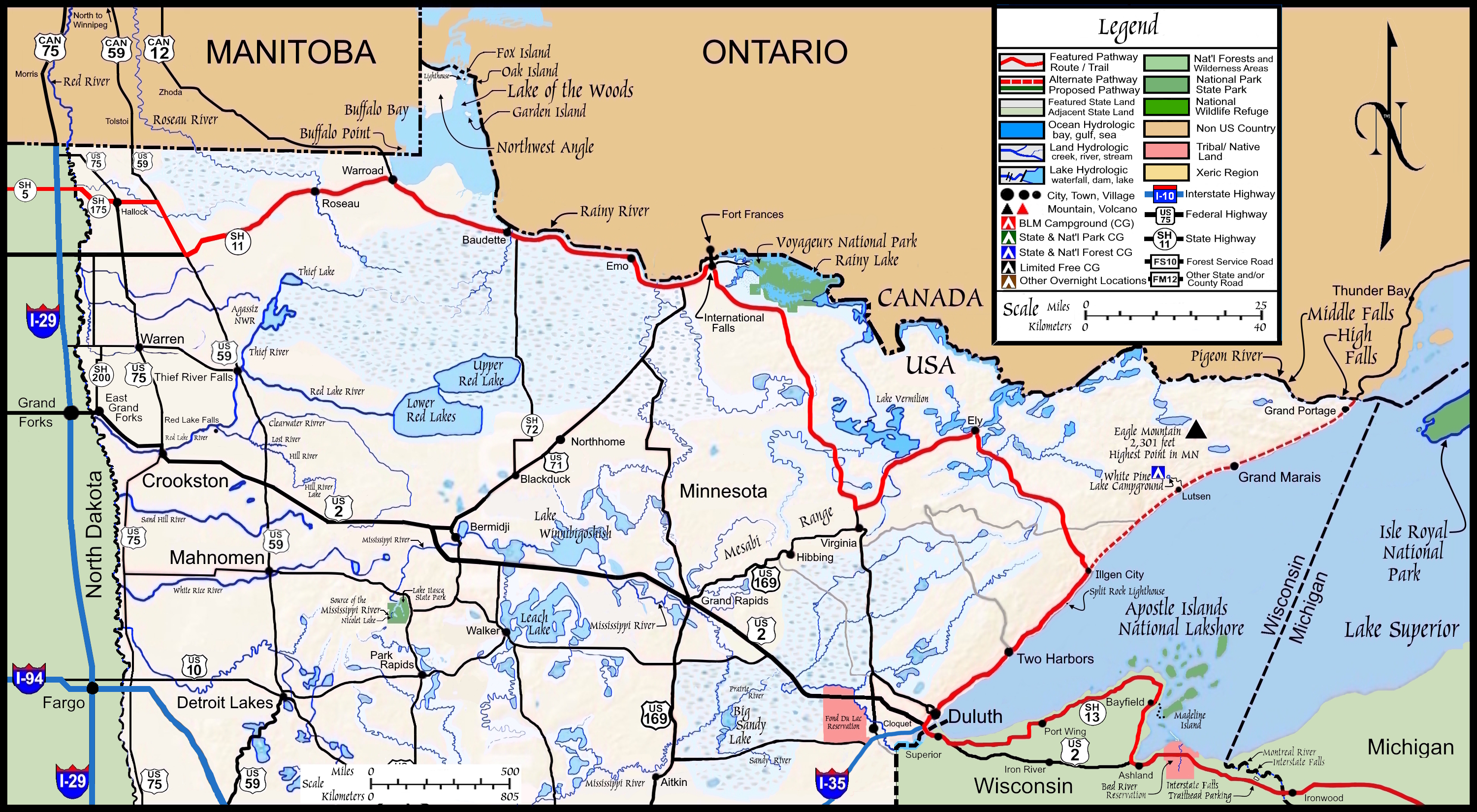 The Roadpath JourneysThe Northern Tier RouteMinnesota Roadpath Map