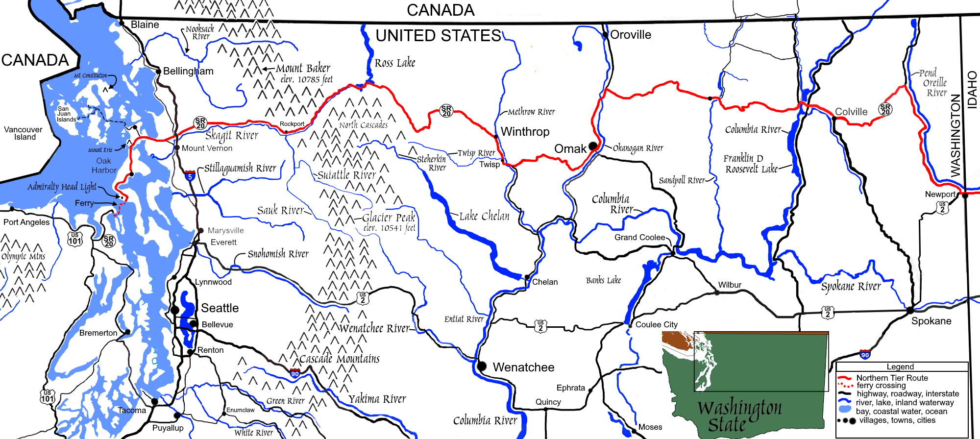 The Roadpath JourneysThe Northern Tier RouteWashington Roadpath Map
