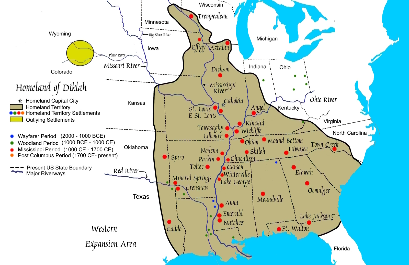 Diklah, Son of JoktanHomeland Capital City CahokiaAnd Territory Settlement Expansion
