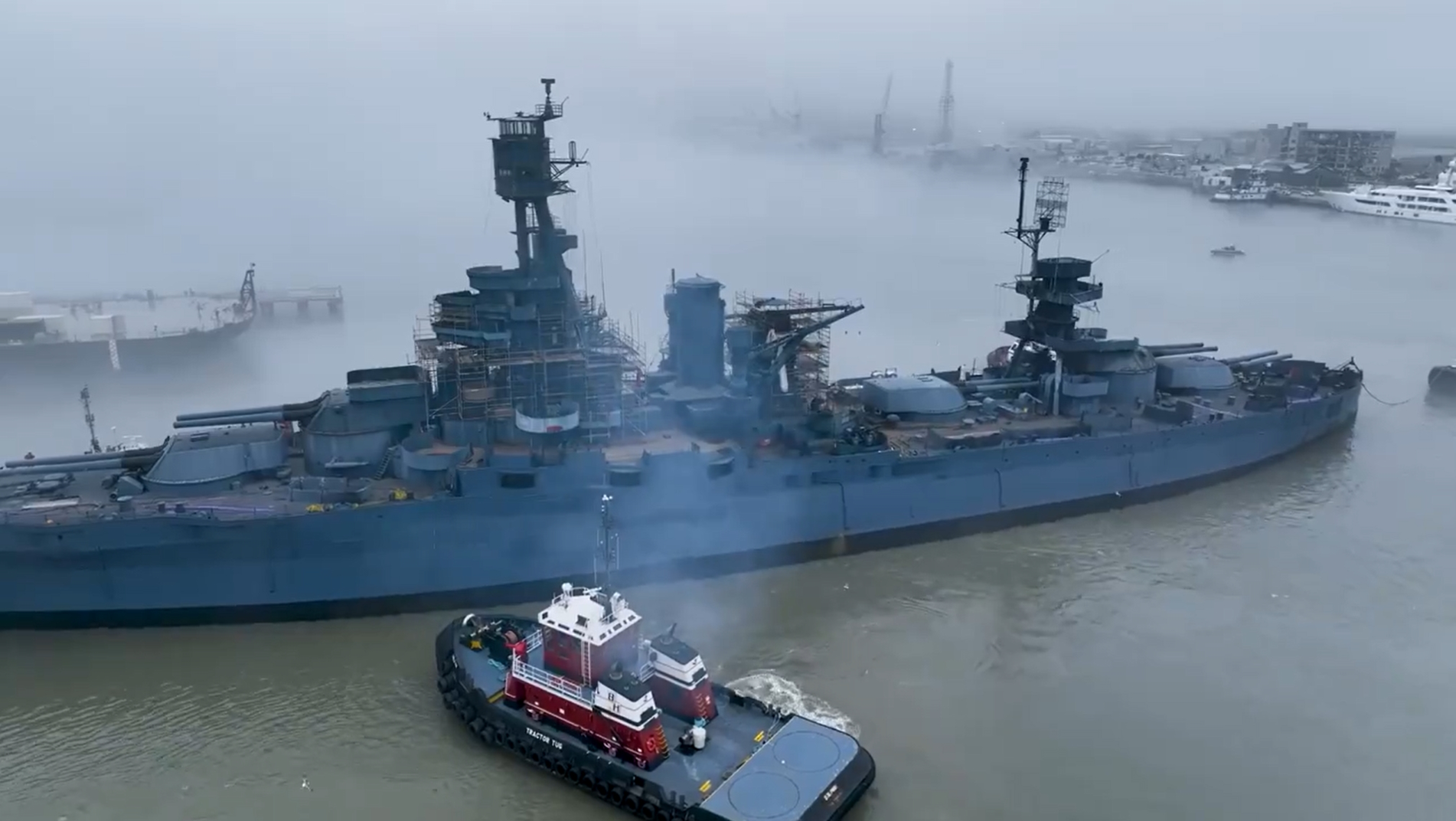 The Boats in TexasThe Battleship Texasback in the waterin Galveston Channel
