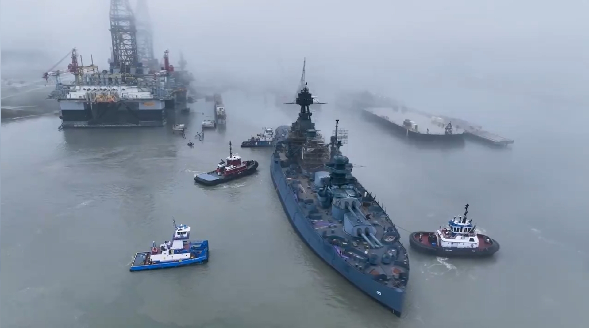 The Boats in TexasThe Battleship Texasback in the waterin Galveston Channel