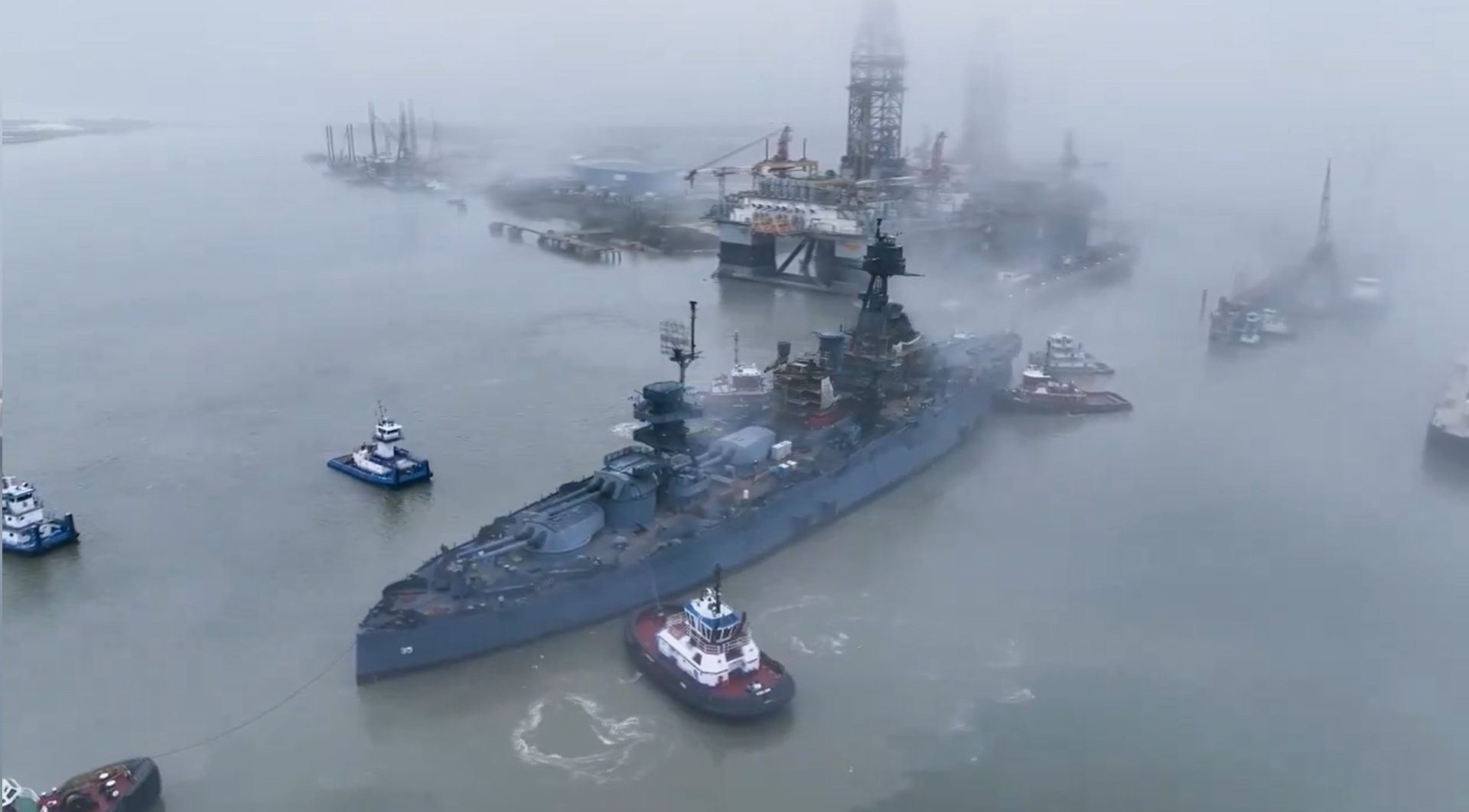 The Boats in TexasThe Battleship Texasback in the waterin Galveston Channel