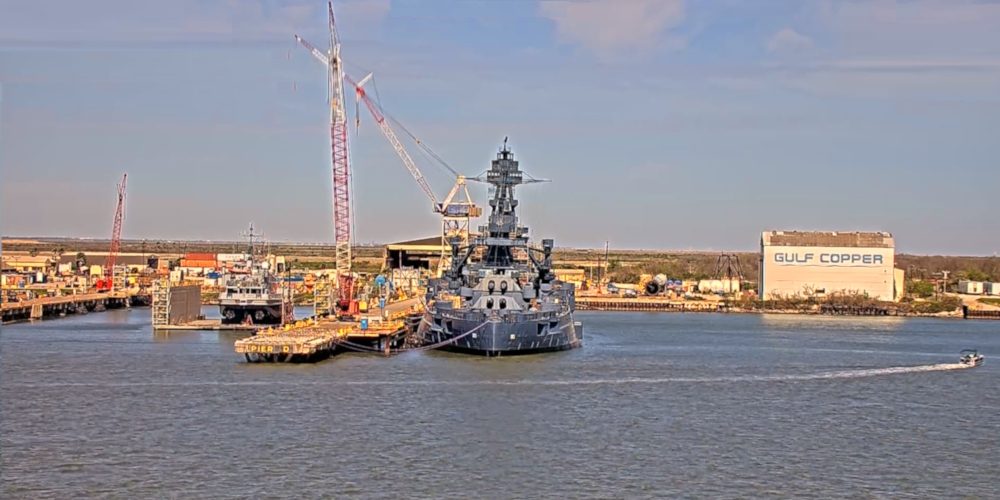 The Boats in TexasThe Battleship Texasback in the waterin Galveston Channel